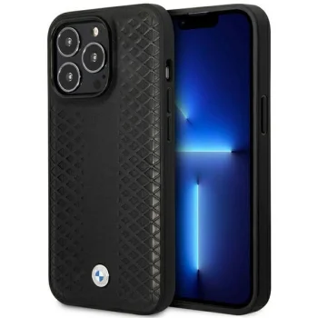 BMW iPhone 14 Pro Max Case BMHMP14X22RFGK Leather Diamond Pattern Black