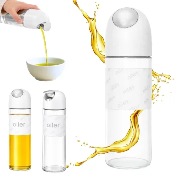 Glass Gravity Dispenser Bottle for Oil and Vinegar, 510 ml, White