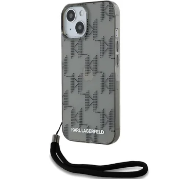 Karl Lagerfeld iPhone 15 / 14 / 13 Case IML Mono KL Pattern & Cord, Black
