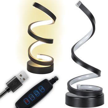Spiral LED Desk Lamp with 3 Light Modes, Dimmable, USB Powered, Black