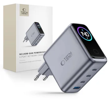 Tech-Protect PowerVision NC140W-GaN 4-Port Wall Charger 140W - Dark Gray