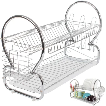Two-Tier Dish Drainer Rack, Silver