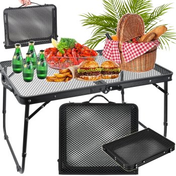 Folding camping table with handle, portable, black