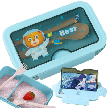Lunch Box with Compartments and Cutlery, 1L, Blue