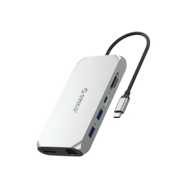Orico XCR 12in1 USB-C Docking Station 100W PD 2x HDMI DP RJ45, Silver