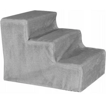 Three-Step Dog Stairs, Plastic / Plush, Grey