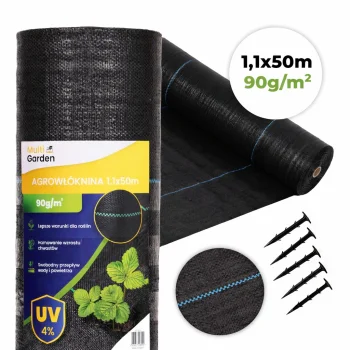Multigarden Black Weed Control Fabric 90g/m² 1.1x50m with Pegs