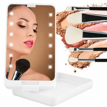Folding Cosmetic Mirror with LED Backlight, White