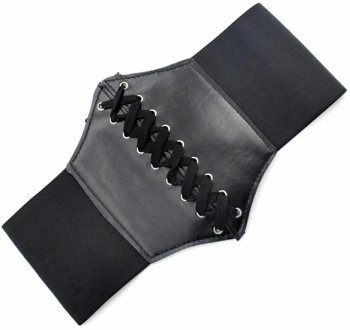 Wide Elastic Lace-Up Corset Belt for Waist Shaping, Black