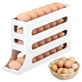 Rolling Egg Dispenser for Refrigerator, 30-Egg Holder, White