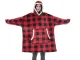 Oversized Hoodie Blanket with Hood and Giant Pocket, Red Plaid