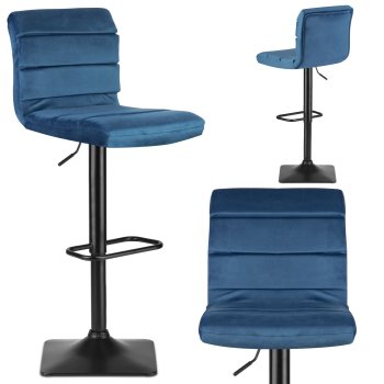 Sofotel Drava Adjustable Velvet Bar Stool with Back, Blue