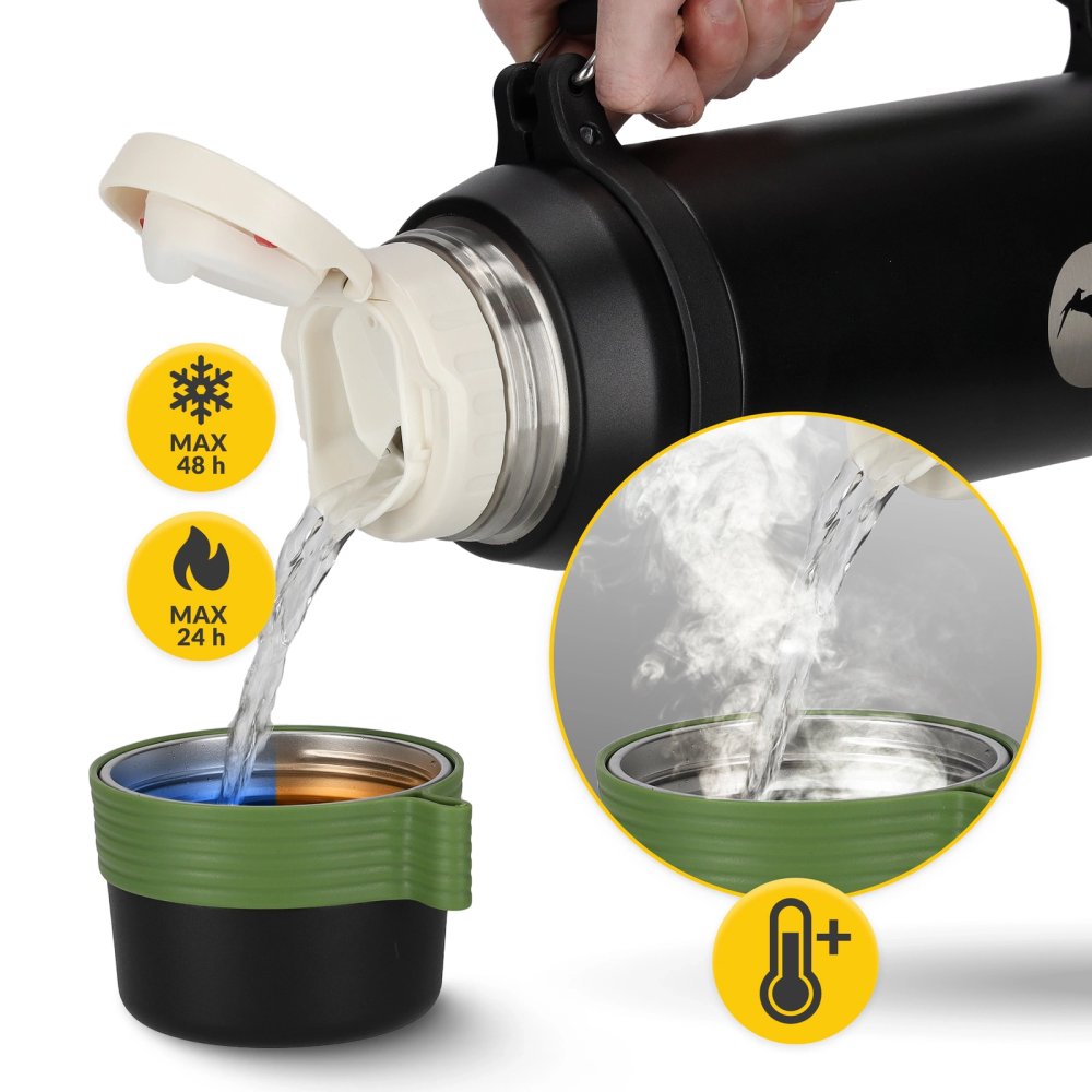 MOUNTAIN GOAT 2L Insulated Hiking Thermos for Hot & Cold Drinks, Black-Green (0)