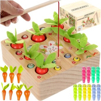 Kruzzel 2in1 Wooden Montessori Toy Carrot Harvest Game 24745