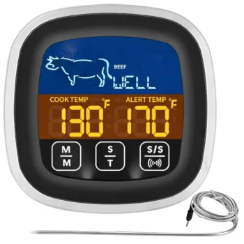 Digital Meat Thermometer with Touch Screen and Probe, Black