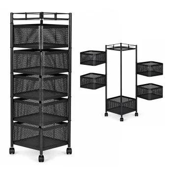 Kitchen Trolley Rack ModernHome, 5 Rotating Baskets, 28x28x90 cm, Matte Black