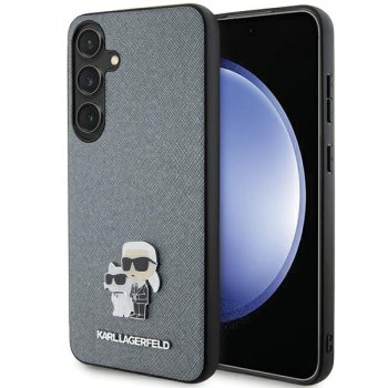 Samsung Galaxy S24+ Plus (SM-S926) Karl Lagerfeld Saffiano Karl&Choupette Metal Pin Case Cover, Gray