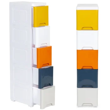 Modernhome Kids Shelf Unit with 5 Drawers and Wheels, Multicolor