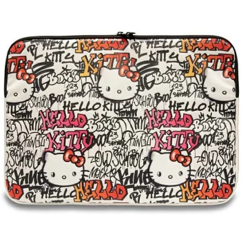 Hello Kitty 14" Laptop Sleeve Zip PU Tags Graffiti, Beige