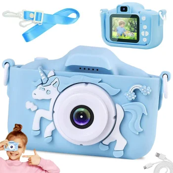 Children HD 1080P Mini Digital Camera with Games Unicorn, Blue