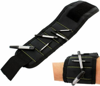 Magnetic wrist strap for screws with 16 magnets, adjustable, black