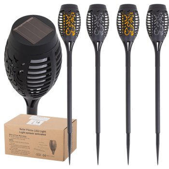 Solar Garden Torch Lights with Flickering Flame 12 LED, 4 Pack
