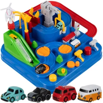Kruzzel 00022879 Car Obstacle Course with 4 Cars and Helicopter
