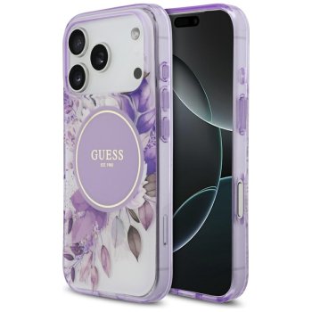 Guess IML Flower & Tonal Circle MagSafe Phone Case Cover iPhone 17 Pro - purple