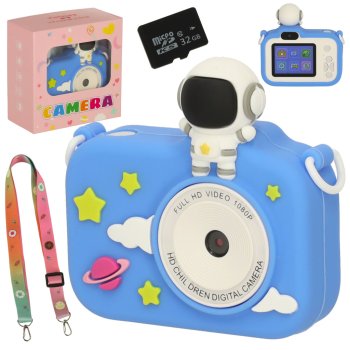 Kids digital camera with 32GB card, astronaut design, blue