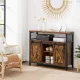 Leobert Chest of Drawers with Sliding Doors, Adjustable Shelves, Rustic Brown