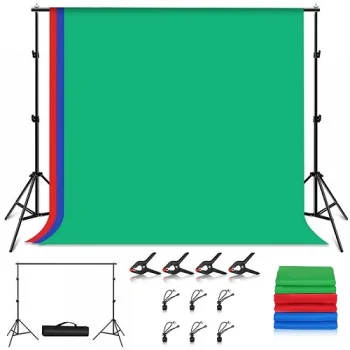 Photo Studio Background Support 2.9x2m with 3 RGB Fabric Backdrops