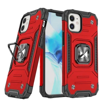 Wozinsky Ring Armor dėklas telefonui iPhone 14 su žiedu ir stovo funkcija, raudonas