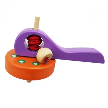 Classic Wooden Spinning Top with String Launcher, Purple and Orange