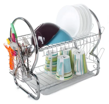 2-Tier Standing Dish Drying Rack Silver