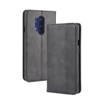 OnePlus 8 Pro Vintage Texture PU Leather Case Wallet Cover, Black