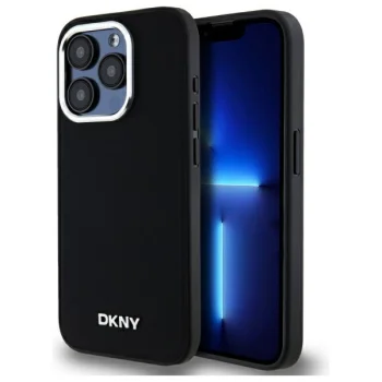 DKNY iPhone 15 Pro Max Case Plain Silver MagSafe Logo, Black