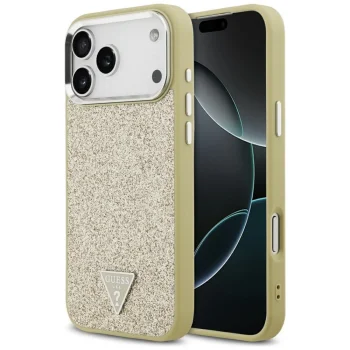 Guess Glitter Triangle Logo MagSafe Phone Case Cover iPhone 17 Pro Max - Gold