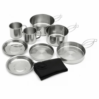 Tourist Cookware Set, Stainless Steel, 8 Pieces, Silver