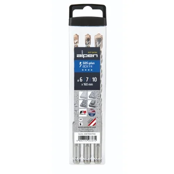 Alpen SDS+ F4 Hammer Drill Bit Set, 6 / 7 / 10 x 160 mm, 3 pcs.