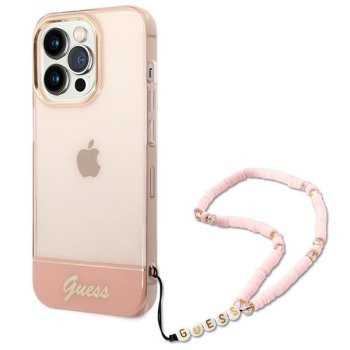 Apple iPhone 14 Pro Max 6.7'' Guess Translucent Pearl Strap Case Cover (GUHCP14XHGCOHP), Pink