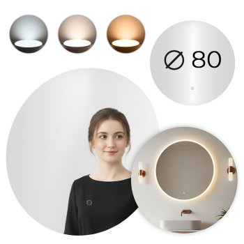 Apaļš LED vannas istabas spogulis 80 cm ar 3 gaismas toņiem ModernHome