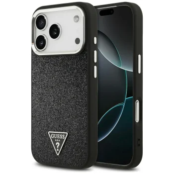 Guess Glitter Triangle Logo MagSafe Case for iPhone 17 Pro, Black