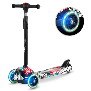 Ricokids Piko 3-Wheel Scooter - Black with Red and White Patterns | Kids' Safe Ride