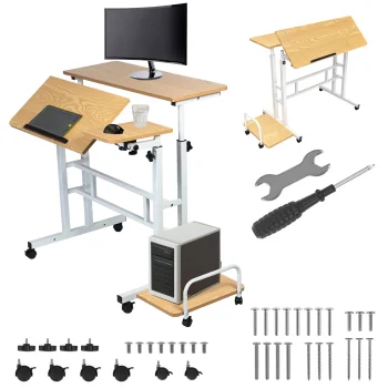 Maclean Mobile Laptop Desk, White, 80x60cm