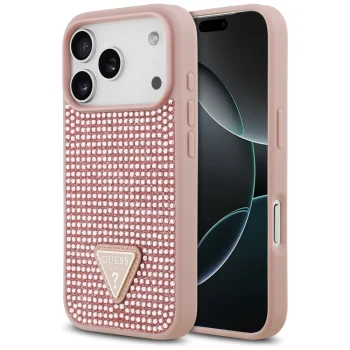 Guess Rhinestone Triangle Logo Case for iPhone 17 Pro - Pink