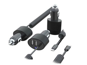 Maclean MCE76 Car Charger with Lightning Cable, 2xUSB, 5.2A, 1.8m, Black