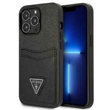 Apple iPhone 13 Pro 6.1" Guess Saffiano Triangle Logo Cardslot Case Cover, Black