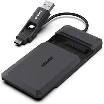Benfei 2.5" SATA SSD Enclosure with USB-C/USB-A Cable, Black
