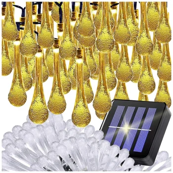 Solar Garden String Lights 100 LED Icicles, Warm White