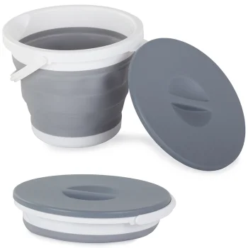 Collapsible Silicone Bucket with Lid 5L, Grey-White